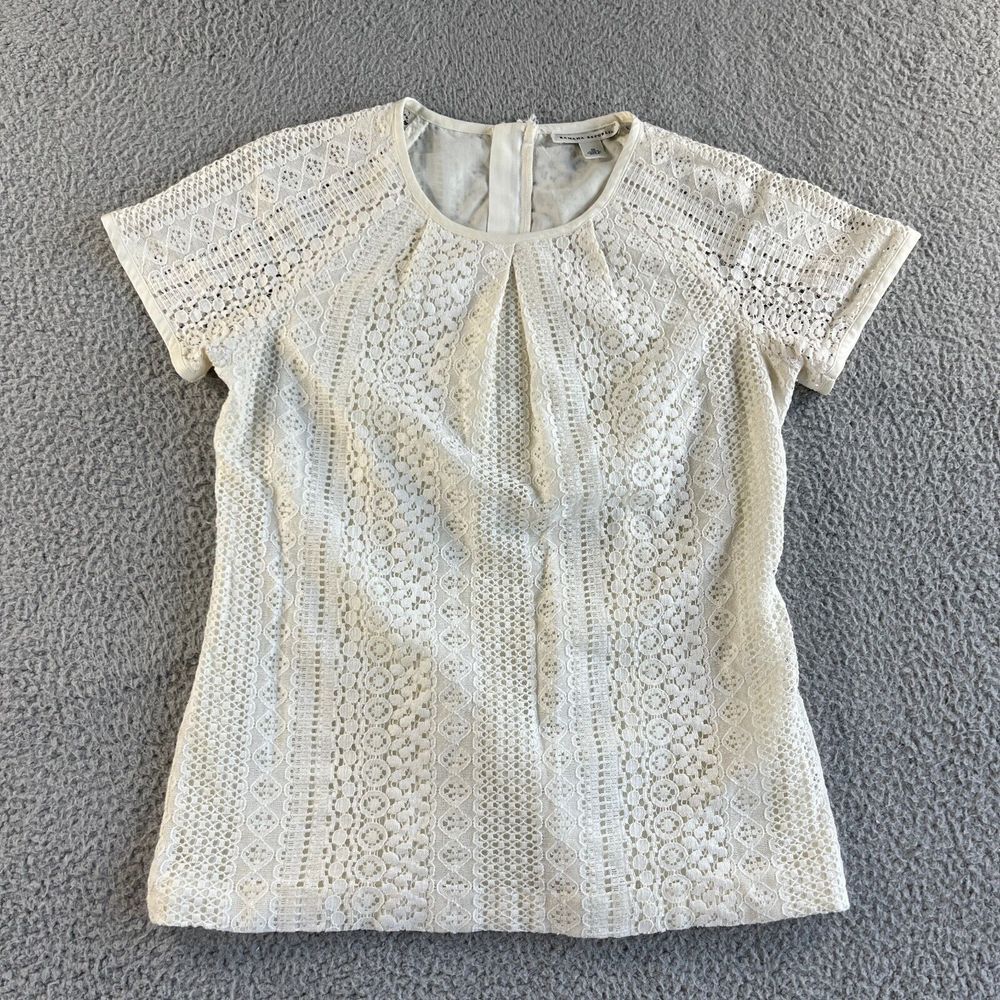 NEW Banana Republic Blouse Womens 10 Ivory Top Lace Pleated Boho City Office‎